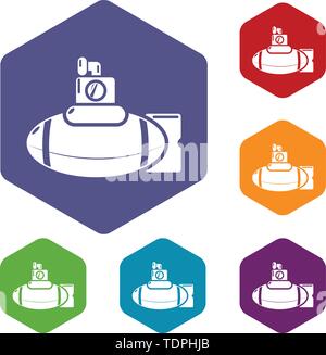 Submarine ship icons vector hexahedron Stock Vector