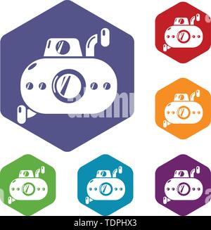 Submarine fun icons vector hexahedron Stock Vector