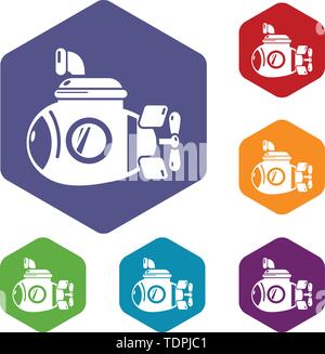 Submarine ocean icons vector hexahedron Stock Vector