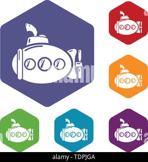 Submarine funny icons vector hexahedron Stock Vector