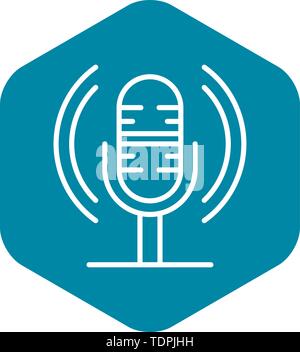 Loud microphone icon, outline style Stock Vector