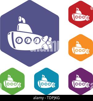 Submarine old icons vector hexahedron Stock Vector