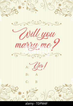 Hand drawn vector brush lettering Will You Marry Me? Isolated quote on pink gradient background Stock Vector