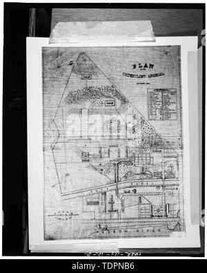 Photograph of line drawing in possession of the Watervliet Arsenal Museum, New York. 'PLAN OF THE WATERVLIET ARSENAL,' October 1863. - Watervliet Arsenal, South Broadway, Watervliet, Albany County, NY Stock Photo