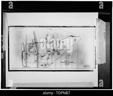 Photograph of line drawing in possession of the Watervliet Arsenal Museum, New York. 'PLAN OF WATERVLIET ARSENAL,' 1894. - Watervliet Arsenal, South Broadway, Watervliet, Albany County, NY Stock Photo