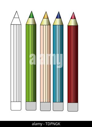 colored pencil set loosely arranged on white background. Stock Vector