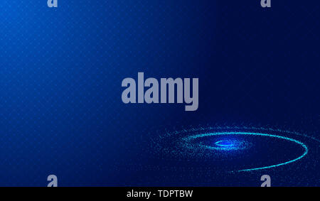 Dark blue cosmic vortex, particle construction network technology big data abstract background Stock Photo