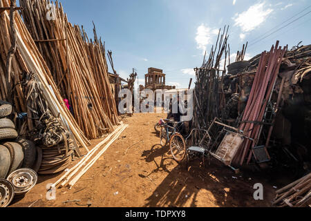 Medeber Market, where artisans recycle old tyres and tins to make new artifacts; Asmara, Central Region, Eritrea Stock Photo