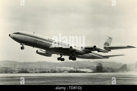 Aircraft Boeing 707 321C Cargo Pan Am ready to be loaded, 1960s Stock ...