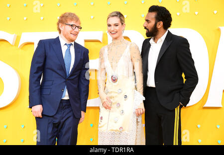 Ed Sheeran (left), Lily James and Himesh Patel (right) attending the  Yesterday UK Premiere held in London, UK Stock Photo - Alamy