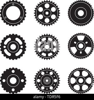 Timing pulley icon set. Machine parts. Silhouette vector Stock Vector