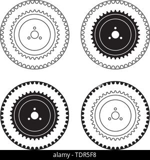 Timing belt and pulley. Flat icons. Silhouette and thin line vector Stock Vector