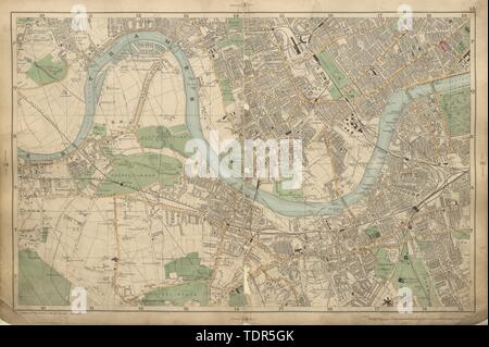 LONDON Chiswick Barnes Chelsea Fulham Putney Wandsworth Clapham BACON 1900 map Stock Photo
