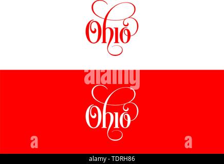 Typography of The USA Ohio States Handwritten Illustration on Official U.S. State Colors. Modern Calligraphy Element for your design. Simple vector le Stock Vector