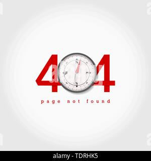 404 Page not Found Design Template. Compass, Direction. 404 Error Page Concept. Link to Non-Existing Domain. Vector Illustration Stock Vector