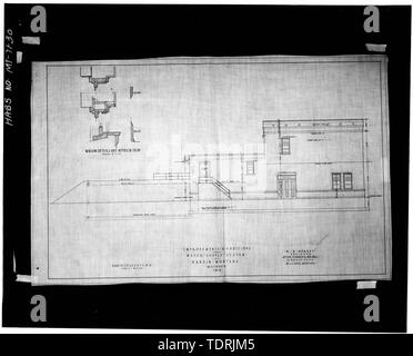 Photographic copy of architects plan dated October 1919 (original in possession of Montana State University, Bozeman, Montana.) NORTH ELEVATION - Hardin City Water Works, 101 East Fourth Street, Hardin, Big Horn County, MT Stock Photo