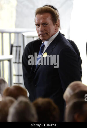 March 11, 2016 - Simi Valley, California, U.S. - ARNOLD SCHWARZENEGGER arrives for the Nancy Reagan funeral held at the Ronald Reagan Presidential library. (Credit Image: Â© Chris Delmas/ZUMA Wire) Stock Photo