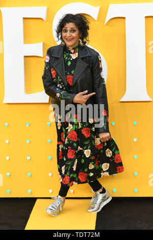 London, UK. 18th June, 2019. LONDON, UK. June 18, 2019: Meera Syal arriving for the UK premiere of 'Yesterday' at the Odeon Luxe, Leicester Square, London. Picture: Steve Vas/Featureflash Credit: Paul Smith/Alamy Live News Stock Photo