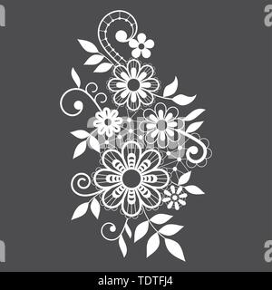 Retro lace vector single pattern, ornamental design with flowers and swirls, detailed lace motif Stock Vector