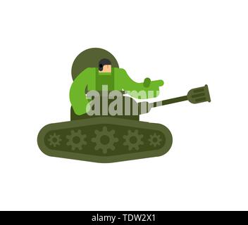 Cartoon tank and trooper. Childrens soldier. Vector illustration Stock Vector