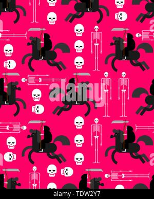 Afterlife pattern seamless. Grim Reaper and skeleton background. vector texture Stock Vector
