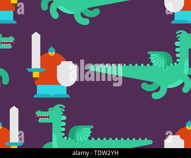 Russian hero warrior and snake pattern. Russia folk tale national background   Stock Vector