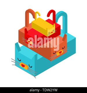 Cat pyramid Isometric isolated. family pet Geometric. 3D Animal Stock Vector