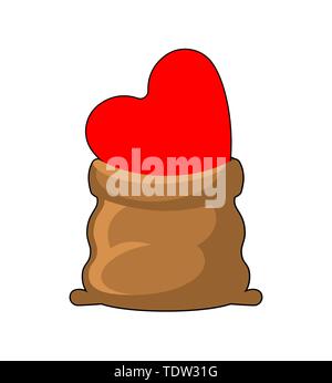 Love in bag. Heart in sack. hidden amour Vector illustration   Stock Vector