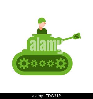 Cartoon tank and trooper. Childrens soldier. Vector illustration Stock Vector