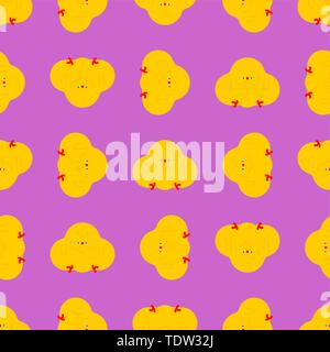 Fat chicken pattern seamless. Small chicken chick with obesity background Stock Vector
