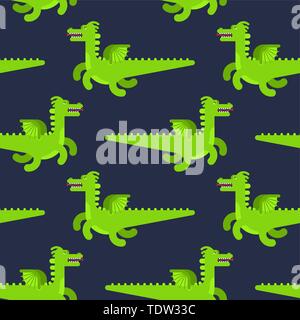 Green dragon pattern seamless. Flying monster background. Vector texture Stock Vector