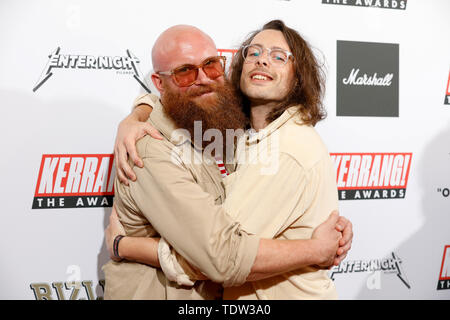 Idles' Adam Devonshire (left) and Lee Kiernan attending the Kerrang! Awards at Islington Town Hall, London. Stock Photo