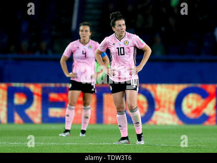Scotland's Leanne Crichton appears dejected after Argentina's Florencia Bonsegundo scores her side's second goal of the game during the FIFA Women's World Cup, Group D match at the Parc des Princes, Paris. Stock Photo
