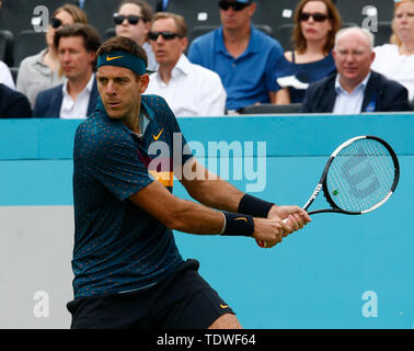 London, UK. 19th June, 2019. LONDON, ENGLAND - JUNE 19: Juan Martin Del Potro (ARG)against Denis Shapovalov (CAN) during Day 3 of the Fever-Tree Championships at Queens Club on June 19, 2018 in London, United Kingdom. Credit: Action Foto Sport/Alamy Live News Stock Photo
