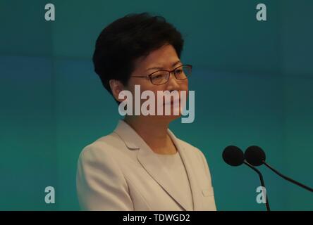 Hong Kong, CHINA. 18th June, 2019. HKSAR Chief Executive Carrie Lam is under severe criticism by medias and citizens following yesterday's press conference where Lam showed no sincerity to defuse political crisis by offering genuine apologies to the public. ( File ) June-19.2019 Hong Kong.ZUMA/Liau Chung-ren Credit: Liau Chung-ren/ZUMA Wire/Alamy Live News Stock Photo