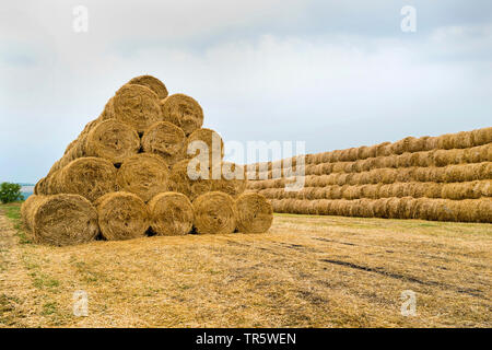 round bales of straw of a former collective farm, Moldova Stock Photo