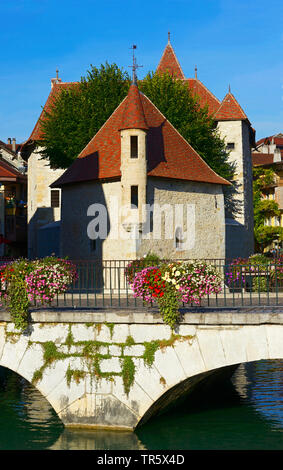 The center of the old town of Annecy, with Palace of l 'Isle, France, Savoie, Haute-Savoie, Annecy Stock Photo