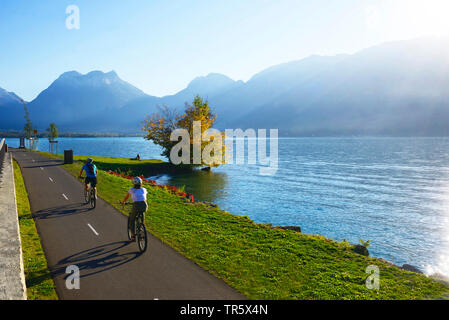 bike path around the Lake Annecy, France, Savoie, Haute Savoie Stock Photo