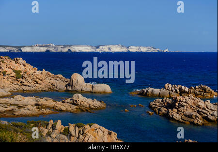 Capu Pertusatu and the light house of Madonetta in the south of Corsica near the town of Bonifacio, France, Corsica, Bonifacio Stock Photo