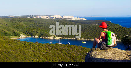 Trek in south west of Corsica island near the beach of Paraguano and the town of Bonifacio, France, Corsica Stock Photo