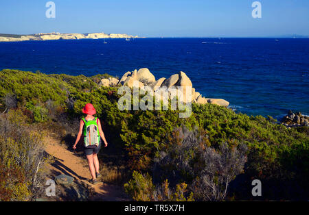 Trek in south west of Corsica island near the beach of Paraguano and the town of Bonifacio, France, Corsica, Bonifacio Stock Photo