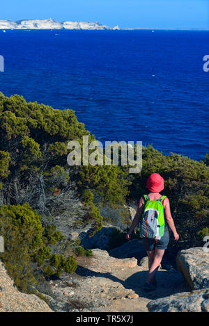 Trek in south west of Corsica island near the beach of Paraguano and the town of Bonifacio, France, Corsica, Bonifacio Stock Photo