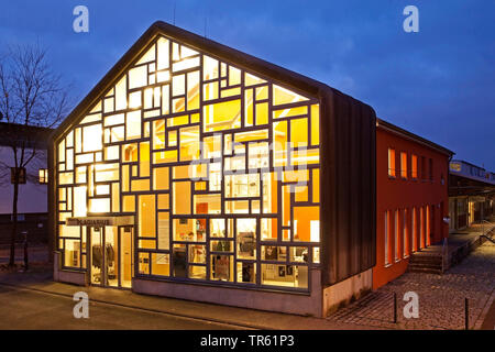 illimumitated museum Plagiarius in the twilight, Germany, North Rhine-Westphalia, Bergisches Land, Solingen Stock Photo