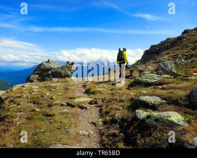hiker on Schwemmalm, Italy, South Tyrol, Ultental, Santa Valburga Stock Photo