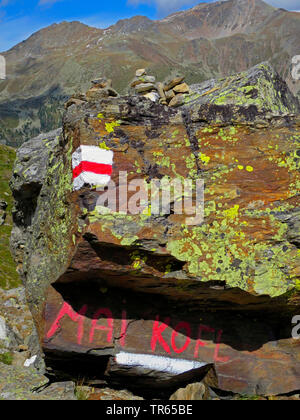 hiking sign on Schwemmalm, Italy, South Tyrol, Santa Valburga Stock Photo