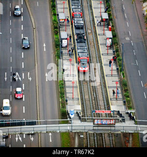 aerial view of road and tram station Deutzer Freiheit, Germany, North Rhine-Westphalia, Rhineland, Cologne Stock Photo