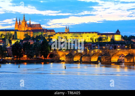 Prague Castle and Charles Bridge, Czech Republic, Prague Stock Photo