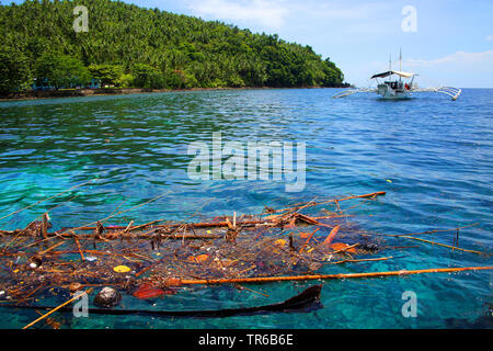 marine debris on water surface in a bay, Philippines, Southern Leyte, Panaon Island, Pintuyan