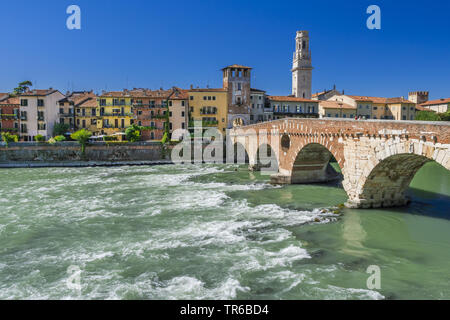 Verona with Verona Cathedral and Ponte Pietra over the river Adige, Italy, Venetia, Verona Stock Photo