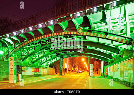 tungsten gates, project KunstLichtTor Nr 11 ,Kortumstrasse, Germany, North Rhine-Westphalia, Ruhr Area, Bochum Stock Photo